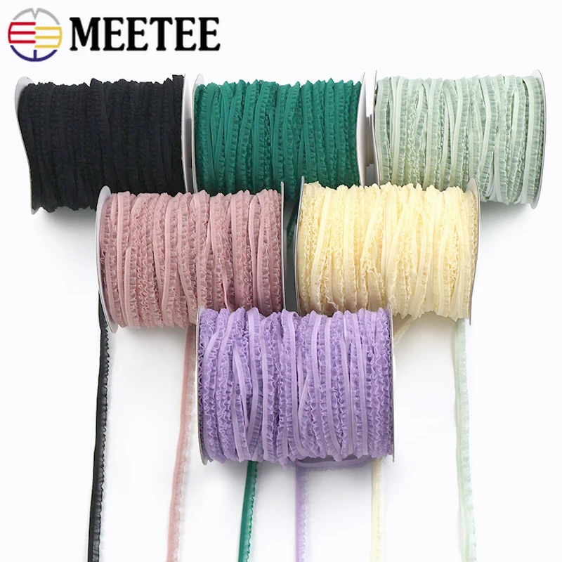 

10/20M Meetee 6mm Ruffled Rubber Bands Garment Elastic Band Bra Trim Lace Dress Stretch Tape Trimmings Underwear DIY Accessories