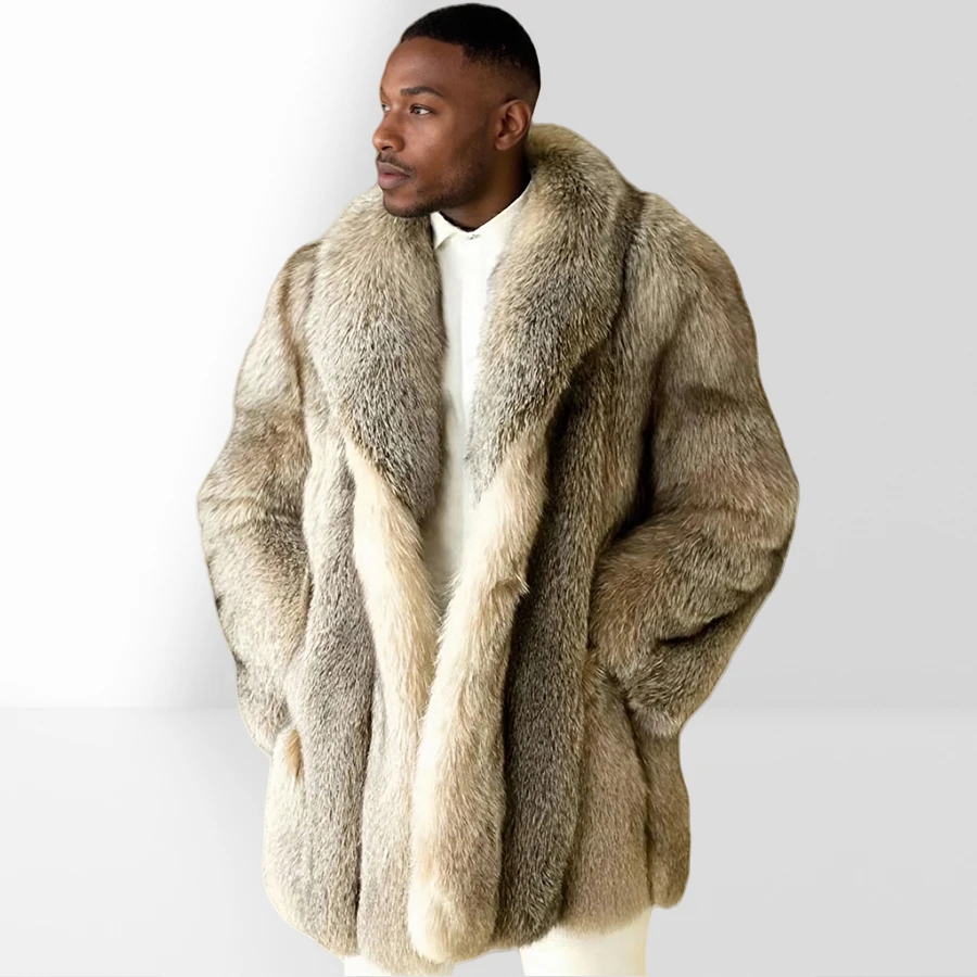 

Mens Fur Jacket Luxury Winter Men's Coat Real Fox Fur Coat Long Fur Coats Crystal Fox Overcoat