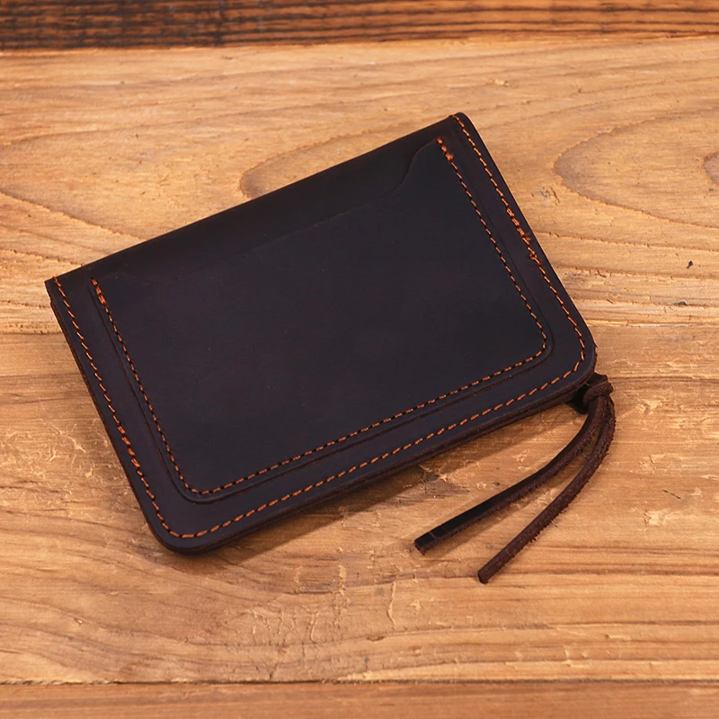 100% echtes Leder Brieftasche Für Männer Männlich Marke Vintage Handgemachte Kurze Kleine männer Geldbörse Karte Halter Mit Zipper Münzfach tasche – Detail 22