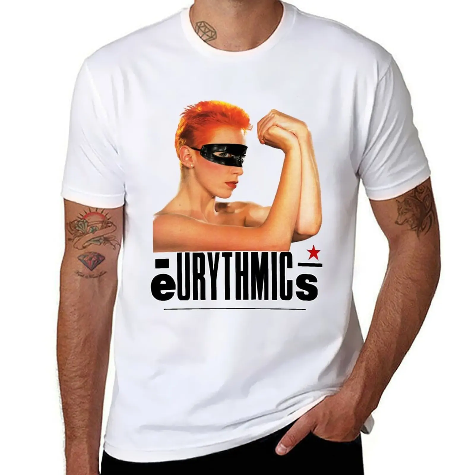 Eurythmics-Dave StewartFor المشجعين تي شيرت رجل تي شيرت فاخر تي شيرت الرجال 100% القطن الفاخرة العلامة التجارية تي شيرت