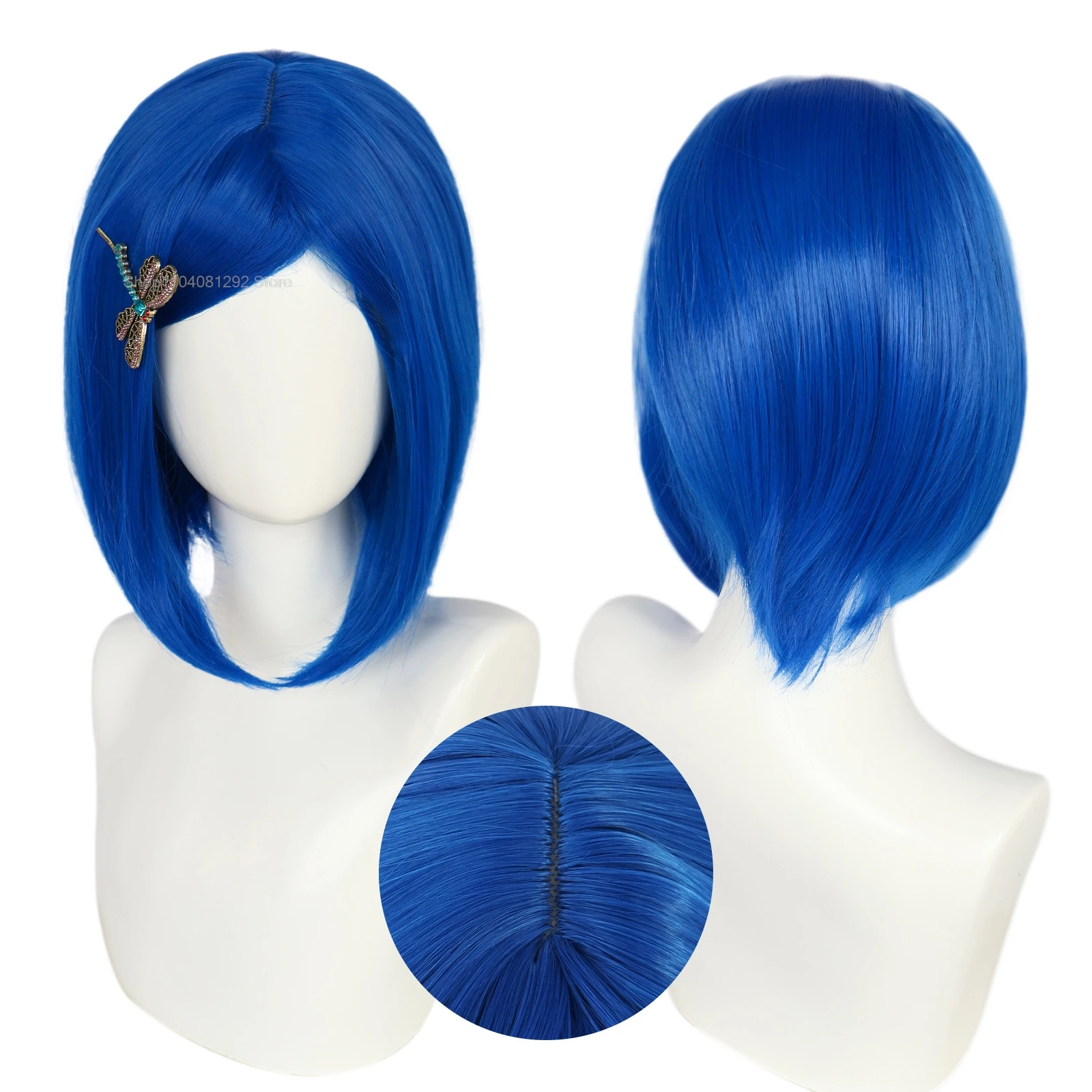 Película Coraline Cosplay peluca puerta mamá pelo corto azul 35cm pelo sintético resistente del cuero cabelludo trenza larga accesorios de disfraz de Halloween