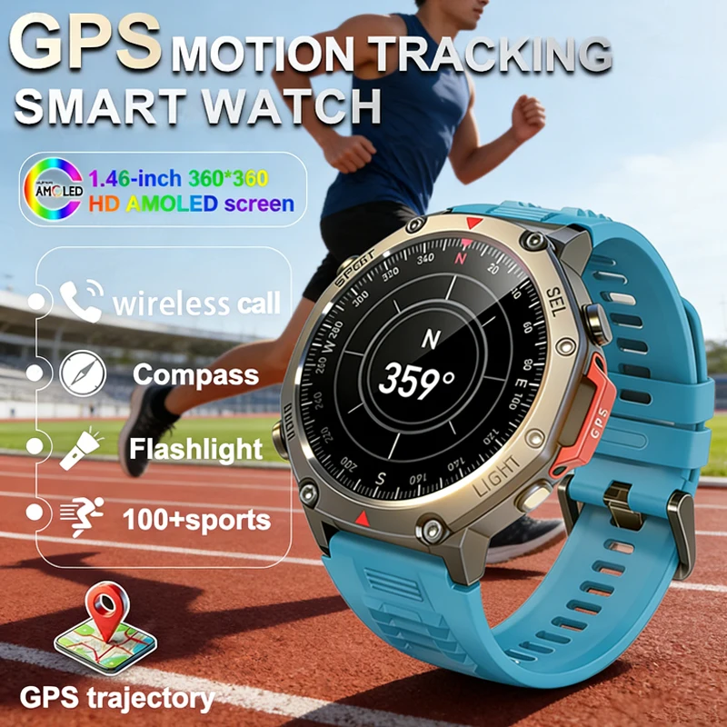 

New Outdoors GPS Sports Men Smart Watch 510mAh Battery LED Flashlight IP68 Waterproof Bluetooth Call Military Smartwatchs Men