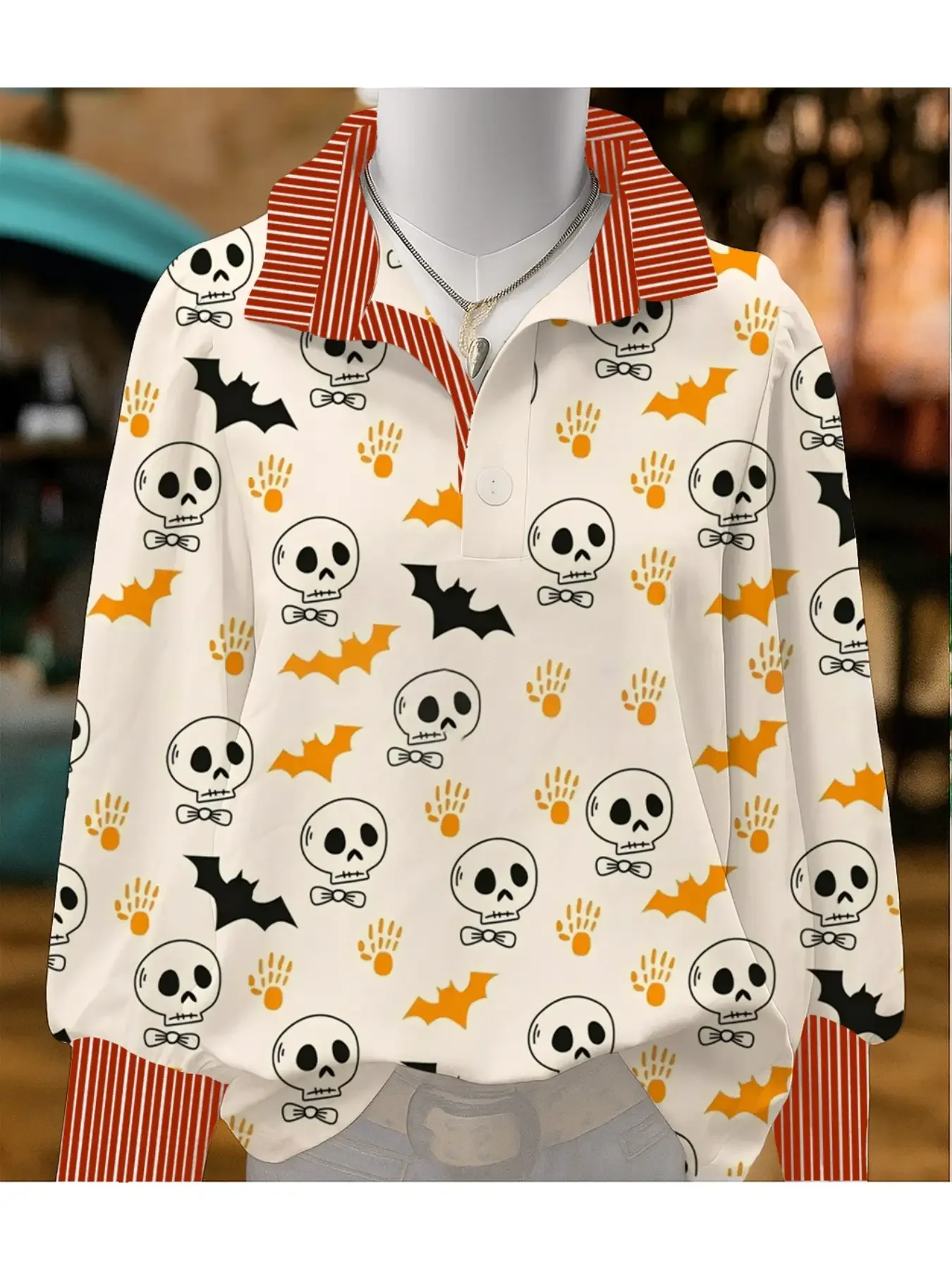 Women's striped casual fashion shirt, multi-color striped collar, Lotus leaf edge and layered collar design