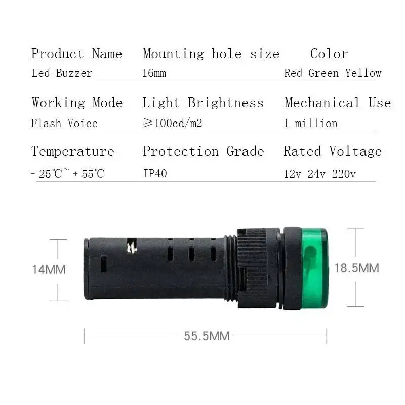 10pcs AD16-16SM Panel Mount 16mm LED flash Alarm Indicator buzzer 12V 24V 220V LED Buzzer Signal Lamp Red Green Yellow