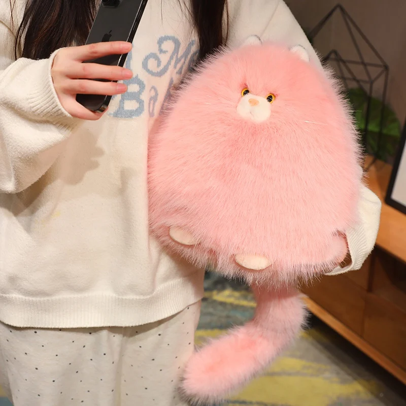 New Creative Fluffly Fat Round Cat Plush Toy Cute Stuffed Animal Soft Hairy Cartoon Pillow Sofa Cushion for Girls Gift Home Deco