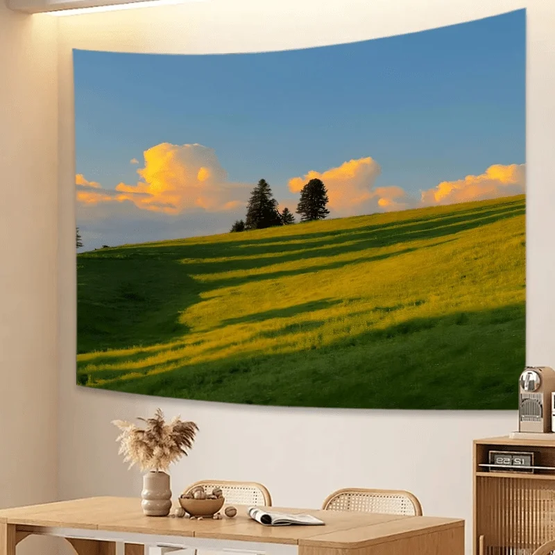 

Гобелен с изображением заката над зелеными холмами для гостиной, спальни, декор для стен с изображением природного пейзажа