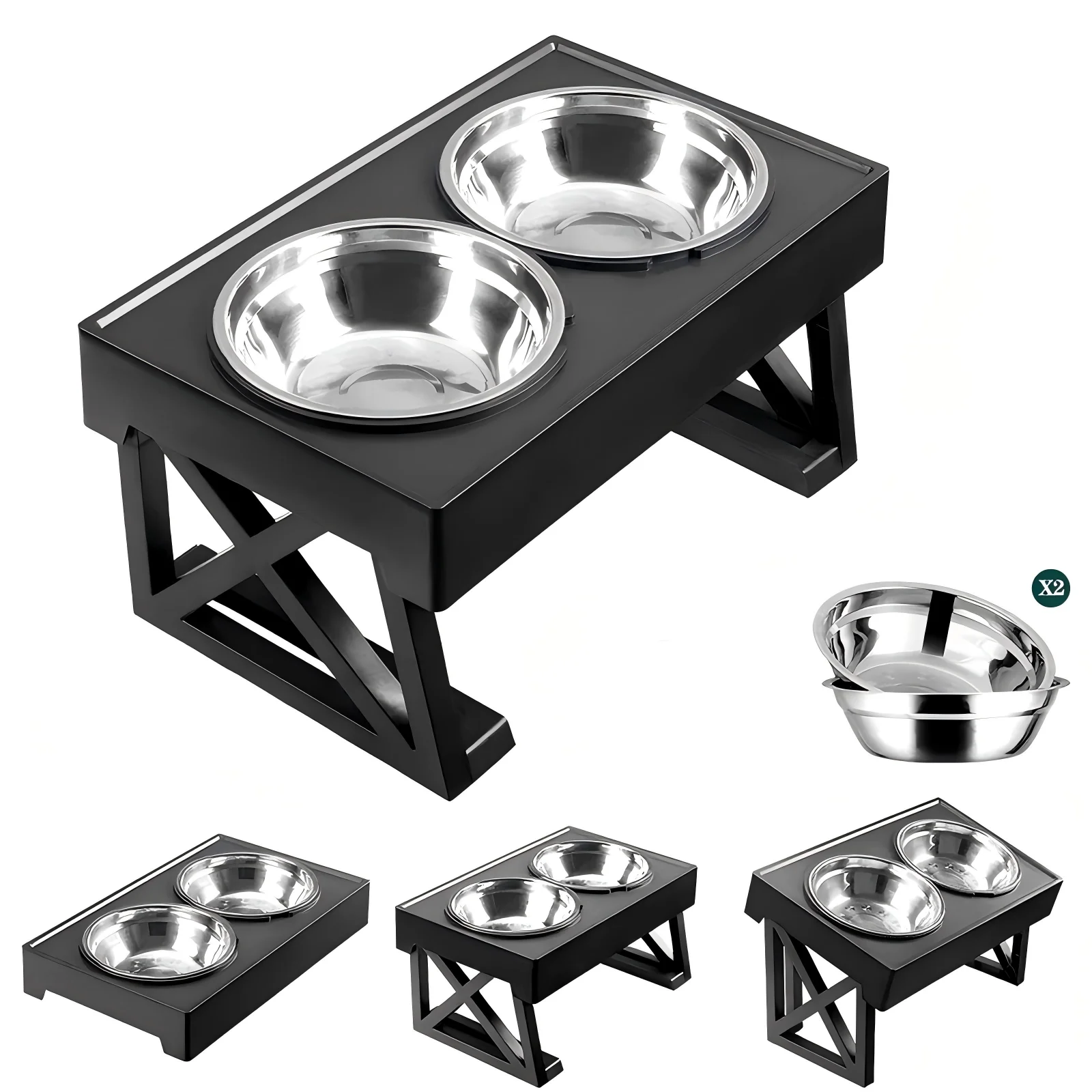 Gamelle surélevée pour chien réglable en 3 hauteurs, station d'alimentation surélevée avec 2 bols en acier inoxydable, 15 °   Supports de gamelles inclinés, base antidérapante, pour chiens de petite, moyenne et grande taille