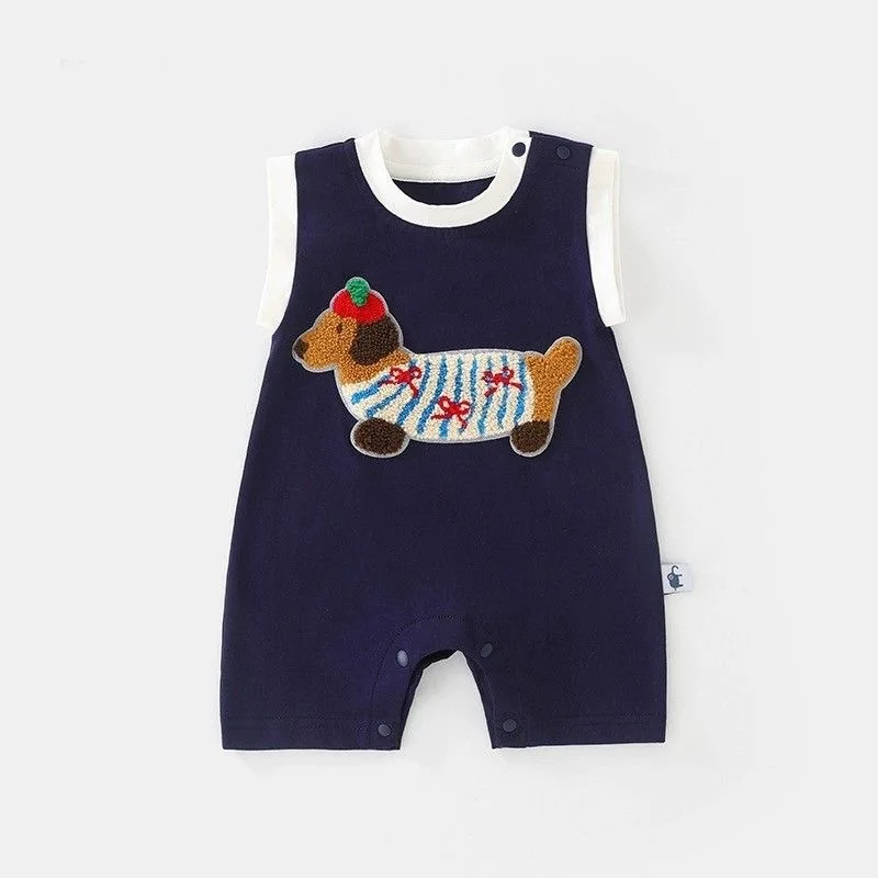 

1-3T Infant Summer Boys Girls Baby Thin Onesie Bear Sleeved Kids Boys Cloth Cotton Crawling Jumpsuit