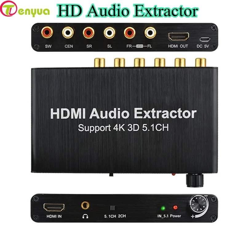 4K HD Audio Extractor Decoder 5.1CH AC3/DTS Audio Converter Decoder RCA Sound Amplifier Analog Converter for PS4 TV DVD Player
