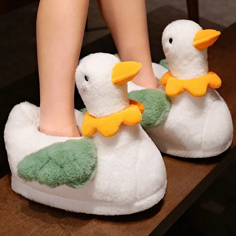 

Autumn Winter New Home Slippers Cartoon Duck Flowers Cotton Slippers Girl Cute Indoor Cotton Shoes Keep Warm Velvet Slippers