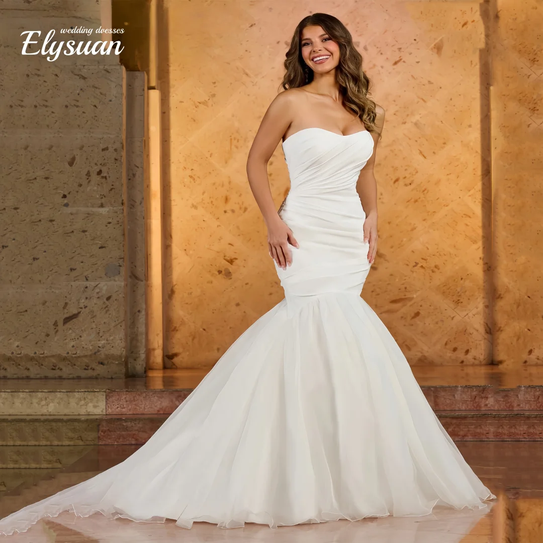 Customized White Simple Sleeveless Wedding Dress Sweetheart Split Mermaid Backless  Bride Gown Vestido De Novia