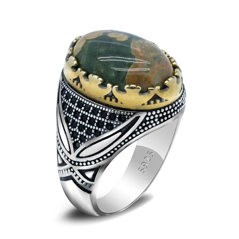 Fashion sterling silver men's and women's rings antique Türkiye natural sparrow stone ring zircon ring men's punk rock jewelry