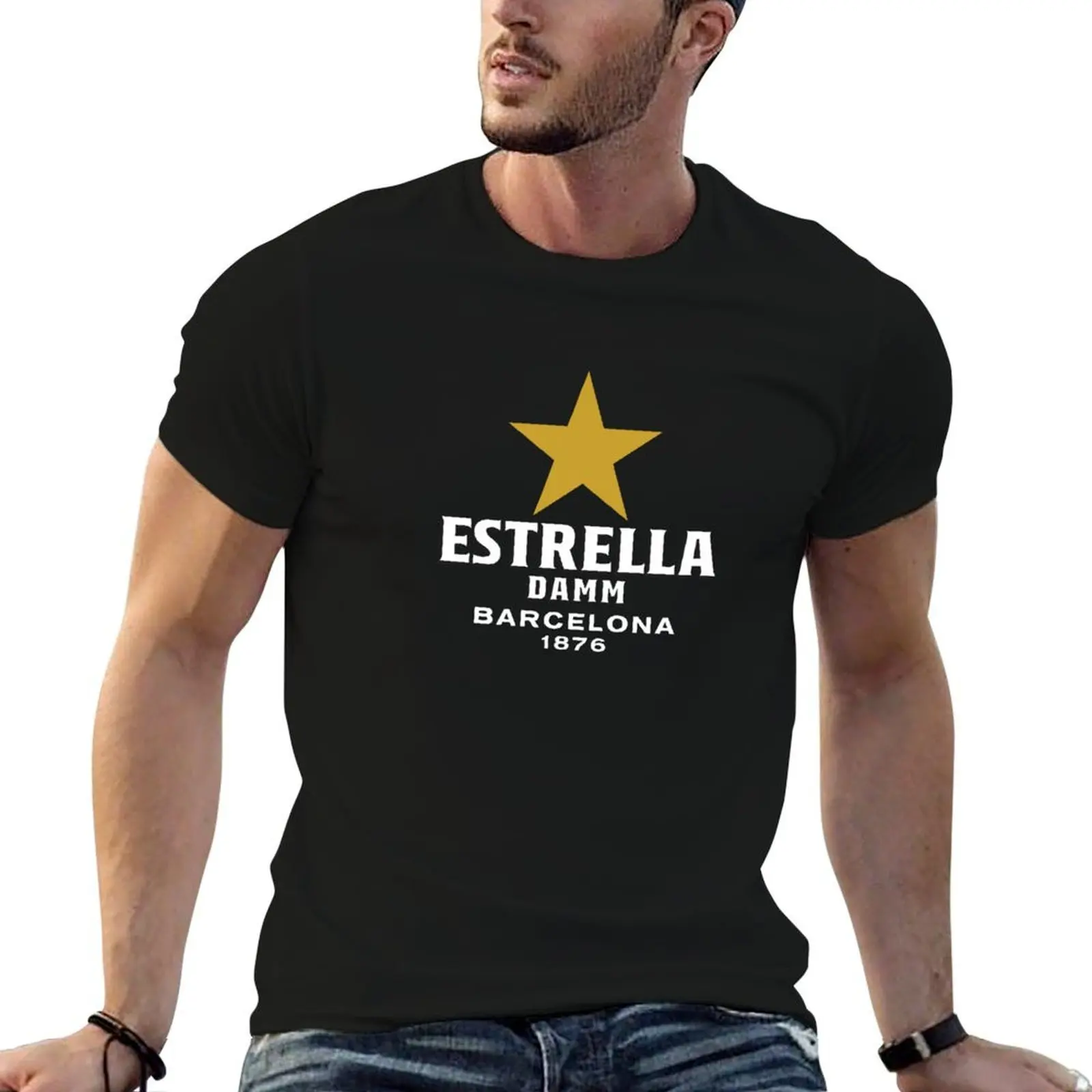 Camiseta de cerveza Estrella Damm, camiseta para hombre, camisetas de verano para hombre, paquete de camisetas gráficas de algodón para hombre, camiseta