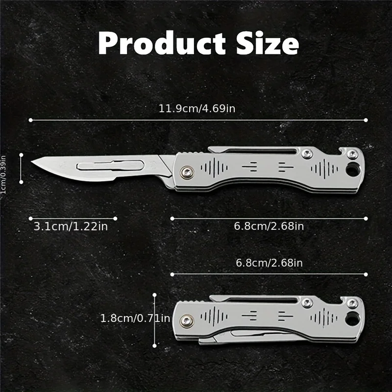 Portable Stainless Steel Utility Knife with Replaceable Blade Bottle Opener Key Chain Pendant Sharp Camping Tool Box Opener