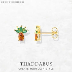 Stud Earrings Pineapple Gold,Europe Style Cute Fine Jewerly For Women,2022 Summer New Gift In 925 Sterling Silver