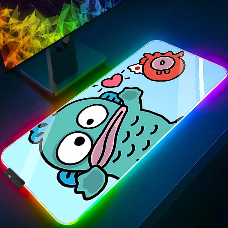 لوحة ماوس RGB Hangyodon أكبر حافة Kawaii بيضاء خلفية سرعة الكمبيوتر لوحة المفاتيح LED حصيرة مكتبية ملحقات الألعاب لوحة الماوس #6