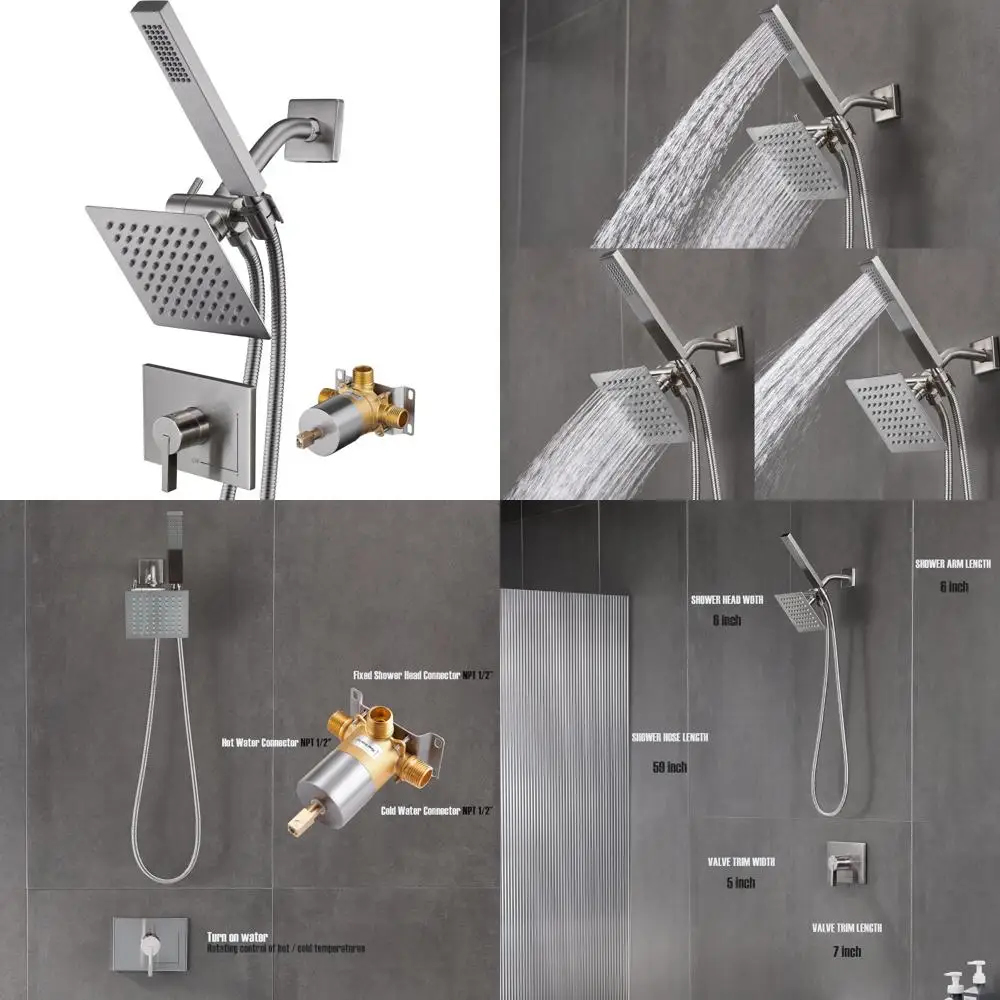 

Dual Shower Heads Set with Handheld Sprayer and 3-Way Diverter, All Metal Construction, Premium 6-Head Shower System for Enhance