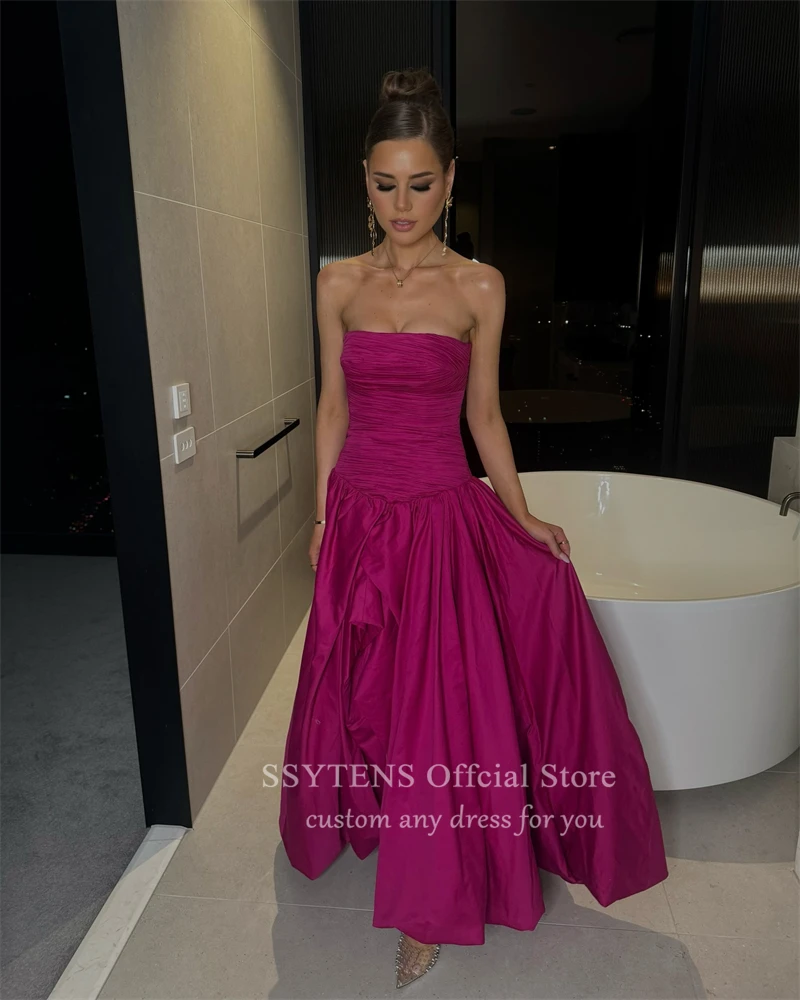 Charming Fuschia Long Evening Dresses Strapless Floor Length Wedding Prom Dress for Women 2025 Party Dress Vestidos De Festa