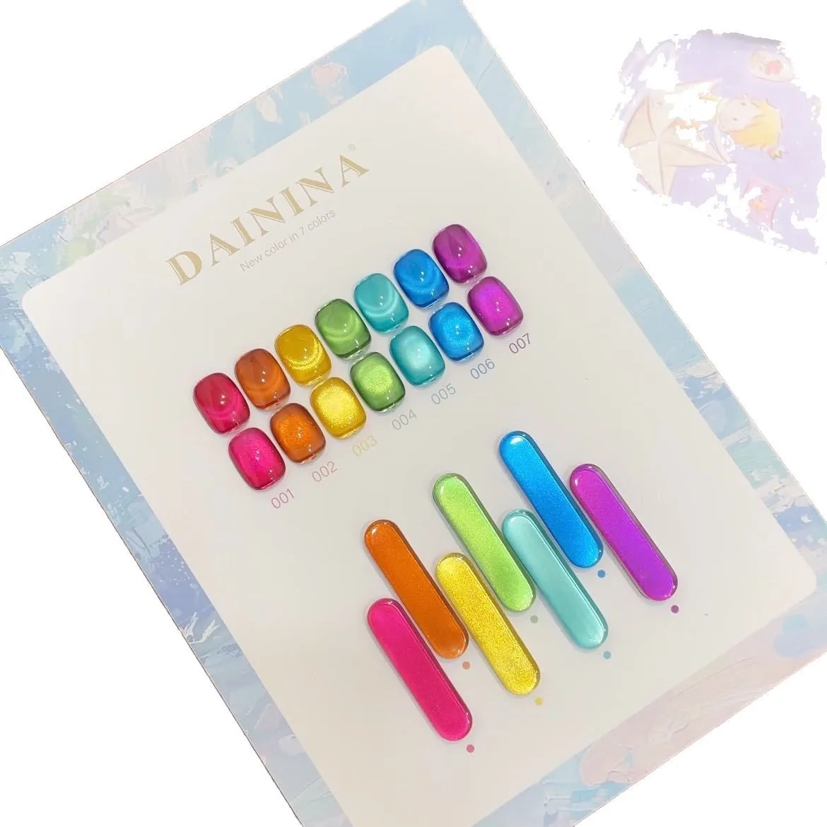 7-Farben-Meet Regenbogenfarbenes magnetisches Katzenaugen-Nagelkunst, spezielles Porzellan, weißes Katzenaugen-Gel, Soak Off UV-LED-Magnetgellack