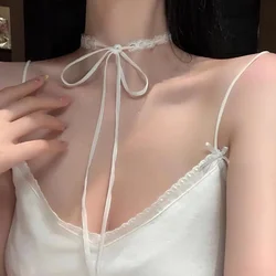 120cm Fairy White Lace Long Strap Necklace for Women Vintage Light DIY Bowknot Choker Stylish Y2K Jewelry Wedding Decoration