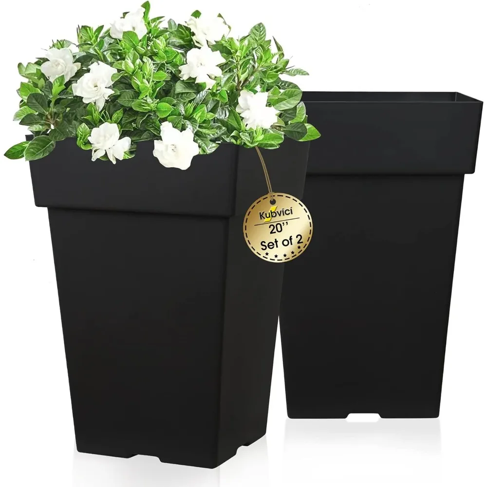 

20 Inch Tall Planters for Outdoor Indoor Plants, Set of 2 Large Plastic Plant Pots Flower Pots Outdoor Planter for Front Porch