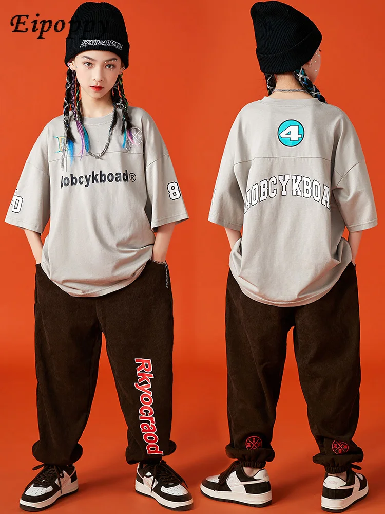 Детская модная одежда в стиле хип-хоп, костюм в стиле хип-хоп с коротким рукавом для мальчиков и девочек, костюмы для джазовых танцев и представлений