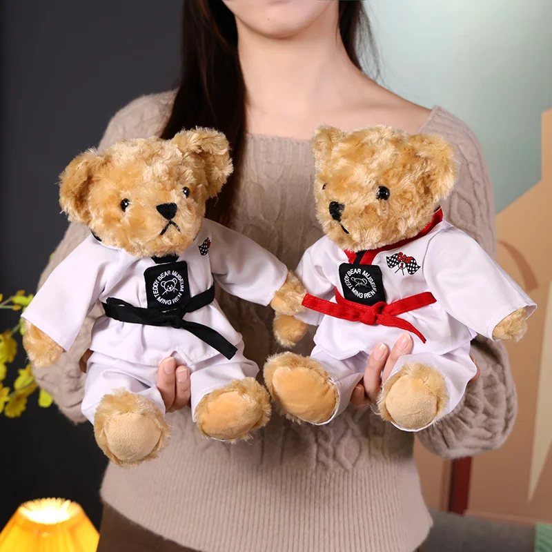 

Funny Kawaii Teddy Bear Wear Taekwondo Uniform Plushie Doll Soft Stuffed Animal Brown Bear Plush Toys Kids Girls Valentine Gifts