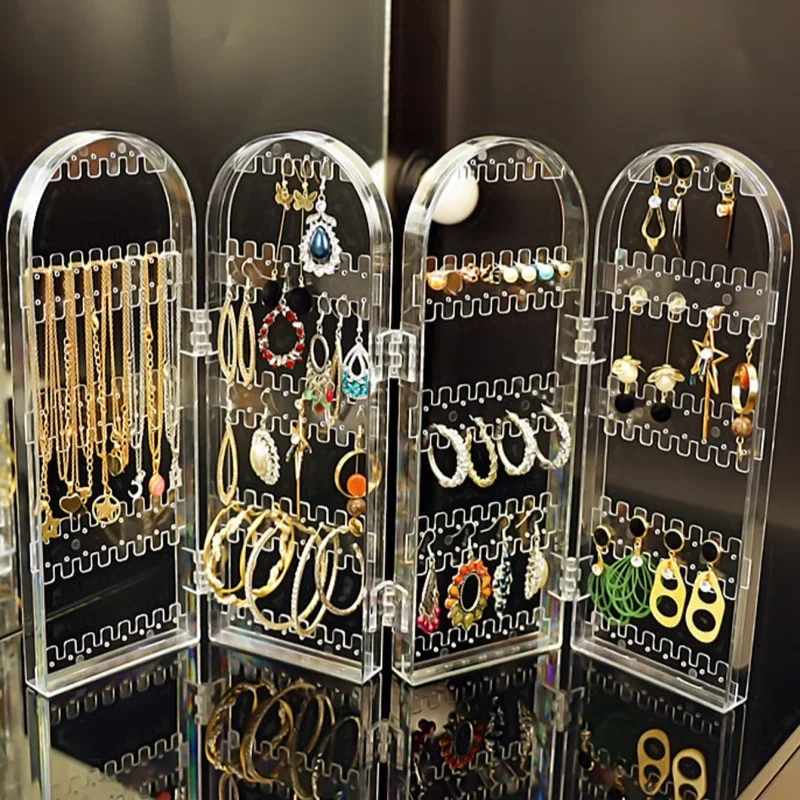 Jewelry Display Rack Necklaces Rings Plastic Folding Holder Large Capacity Bracelets Storage Hanger with Stud Earrings Holes