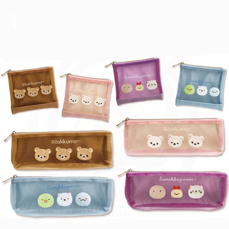 

Rilakkuma Cartoon Multi-Purpose Mesh Pencil Case Small Item Storage Bag Cosmetics Storage Organization Birthday Gift for Girls