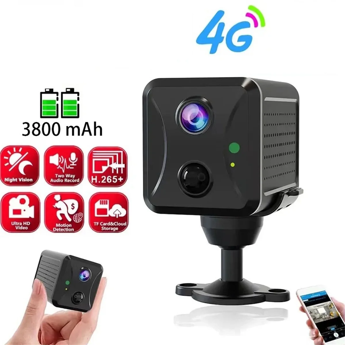 A93P Mini 4G Security Camera1080P Survalance IP Camera 3800 MAh Big Battery Low Power Voice Intercom CCTV Camera