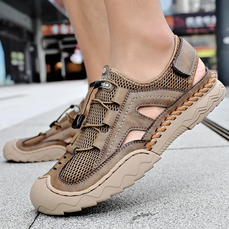 New Mens Sandals Summer Breathable Mesh Sandals Men Outdoor Casual Lightweight Beach Sandals Fashion Men Shoes Large Size 38-46