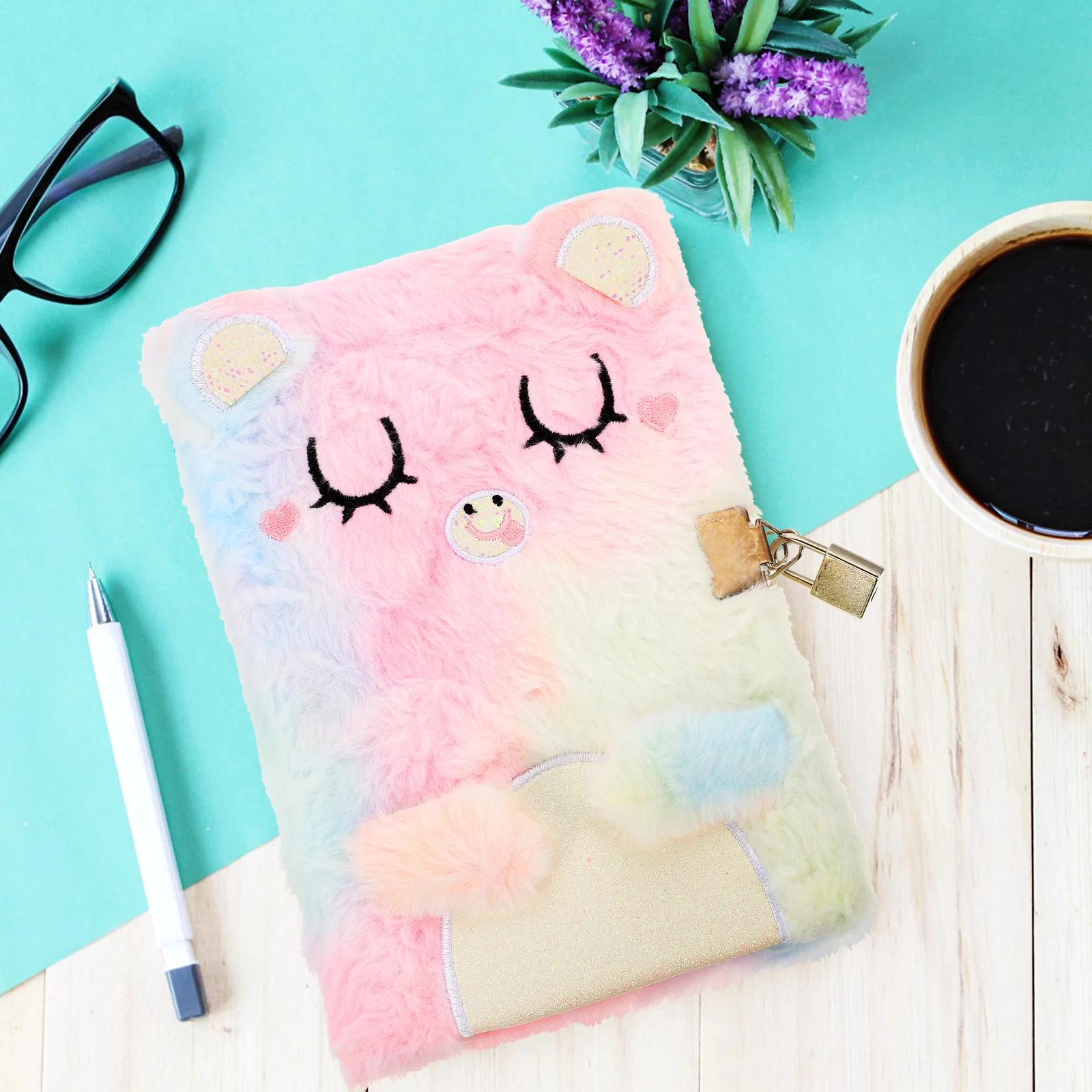 Teen Girl Gifts Notebook with Lock Plush Diary Little Princess for Writing Cover Purple Girls Notebooks Child