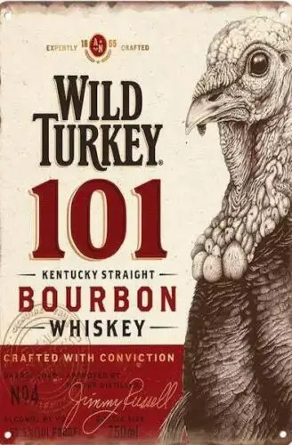 WILD TURKEY BOURBON WHISKEY METAL SIGN  EDDIE RUSSELL MASTER DISTILLER BAR DECOR