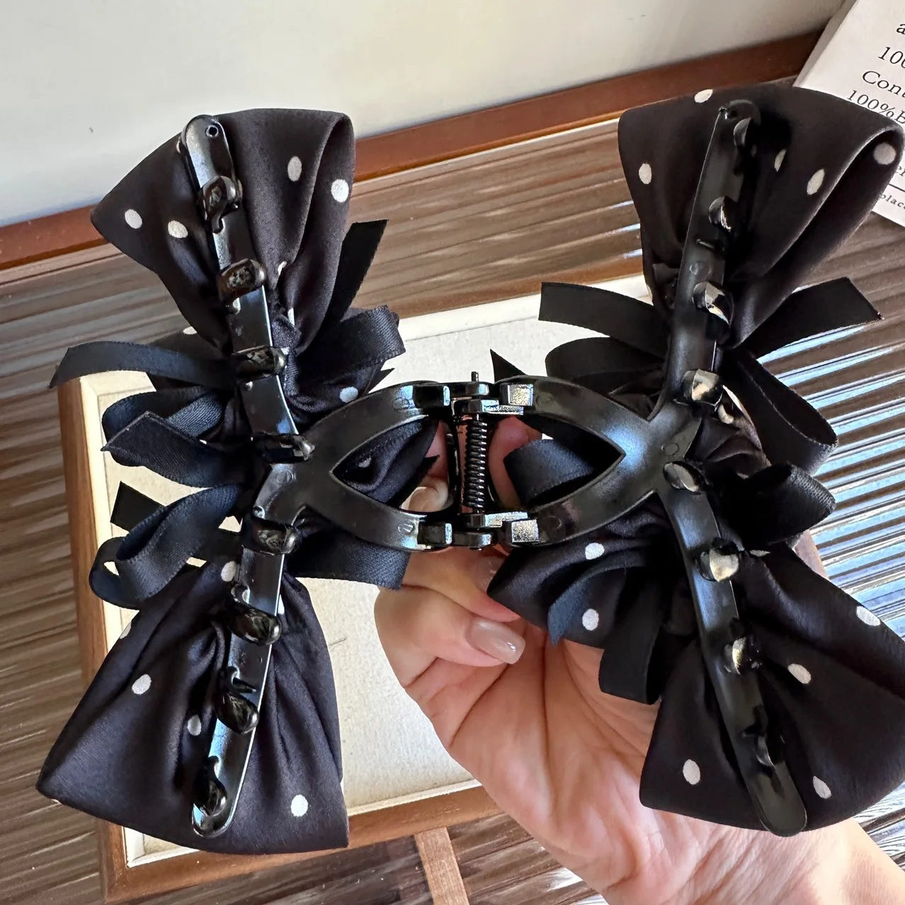 مشبك شعر كبير أنيق للمرأة ريترو بولكا نقطة القوس القرش كليب أزياء الفتيات مشبك شعر الرأس الخلفي