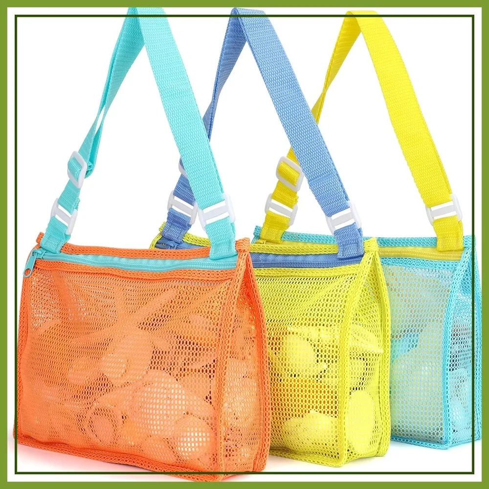 

Mesh Beach Bag for Shell Collecting, Sand Toys Storage, Swimming Accessories - 3 Pack