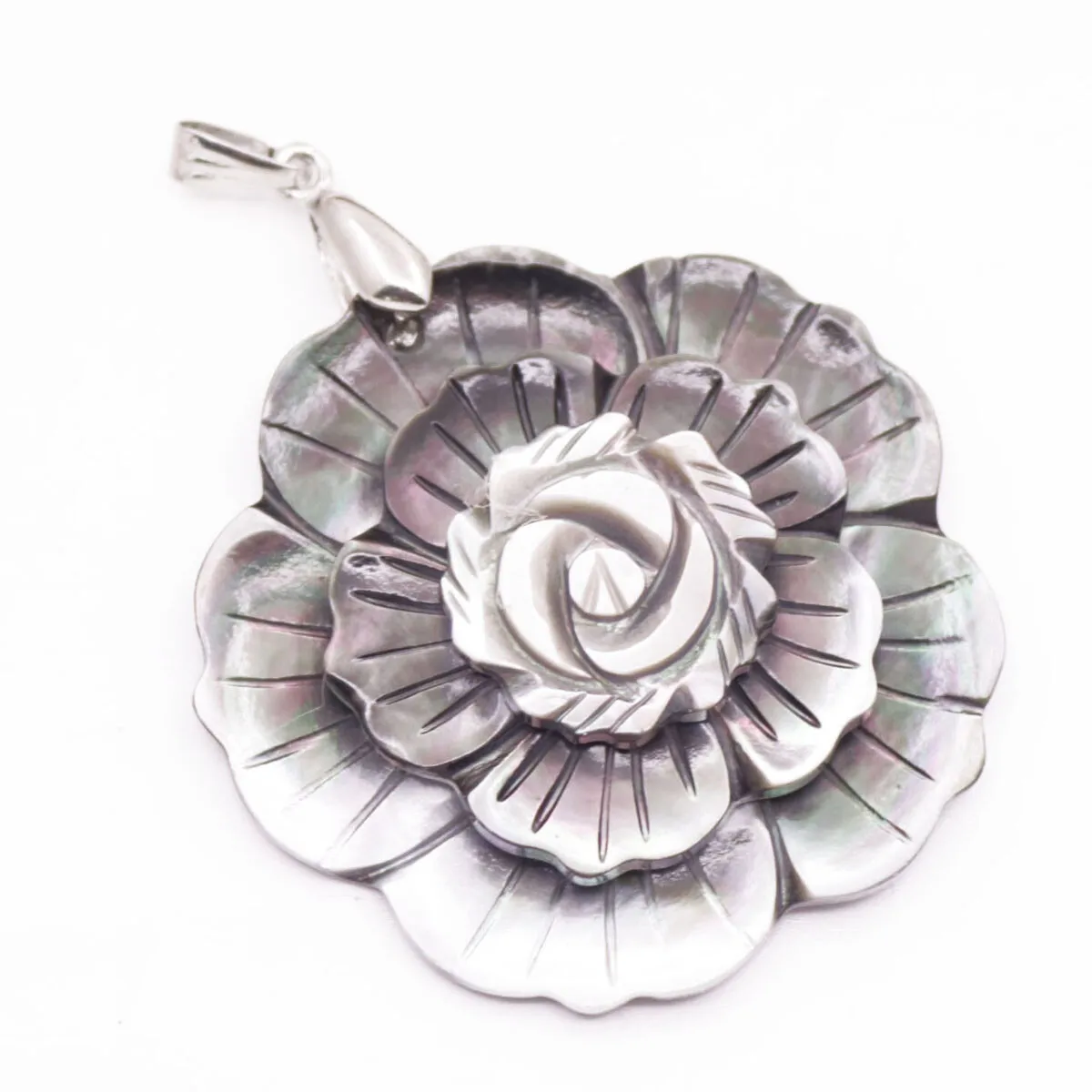 45mm Natural Black Sea Shell Flower Pendant Mother of  Pearl Jewelry