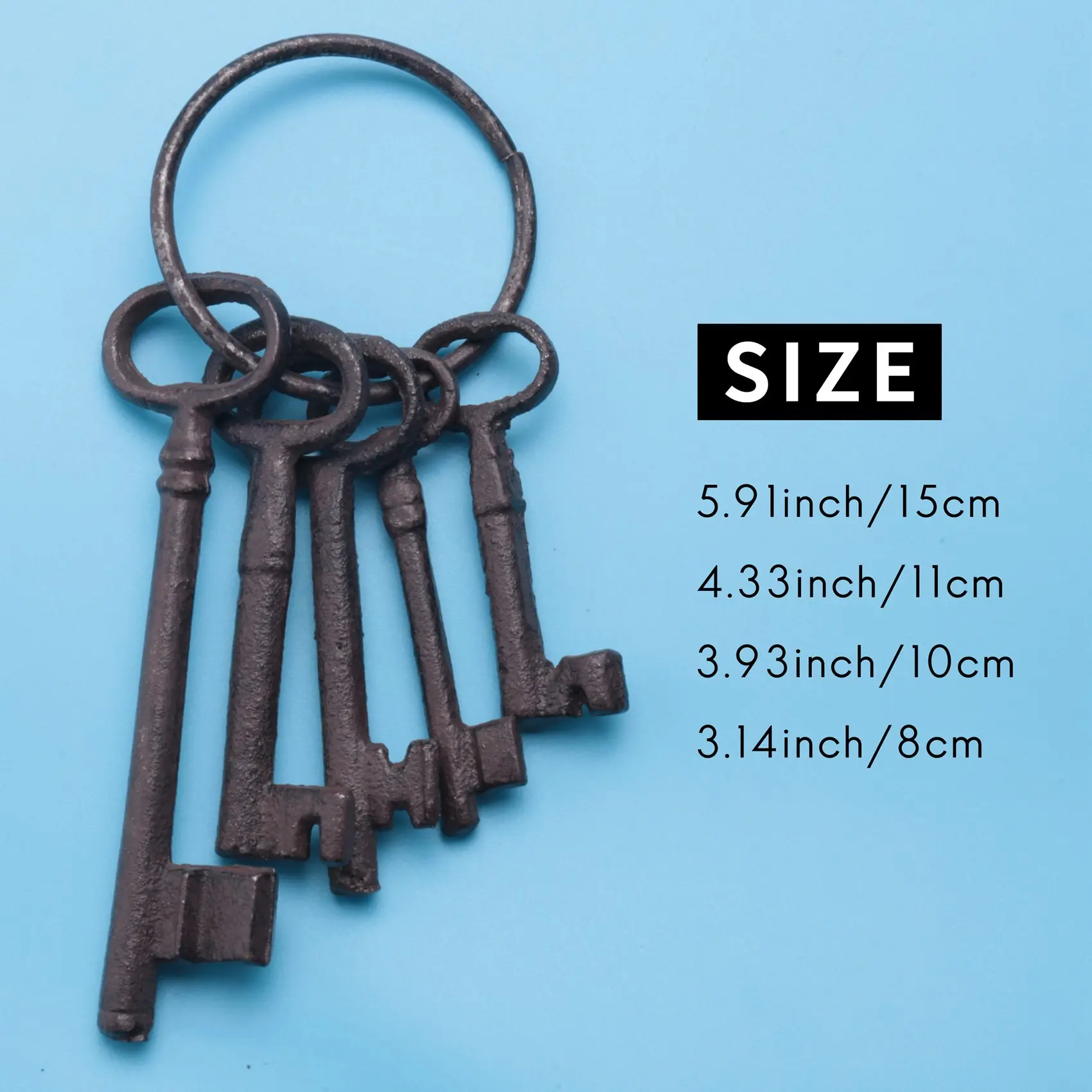 

ABIY-Pirate Treasure Chest Keys Set,Key Ring Antique Style,Rustic Cast Iron Skeleton Key Wall Decor, Costume Prop (5 Keys)
