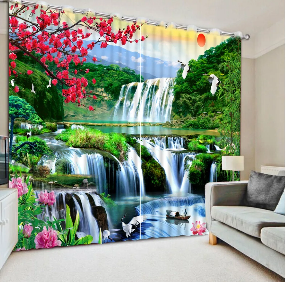 Luxury Blackout 3D Window Curtain For Living Room waterfall scenery curtains