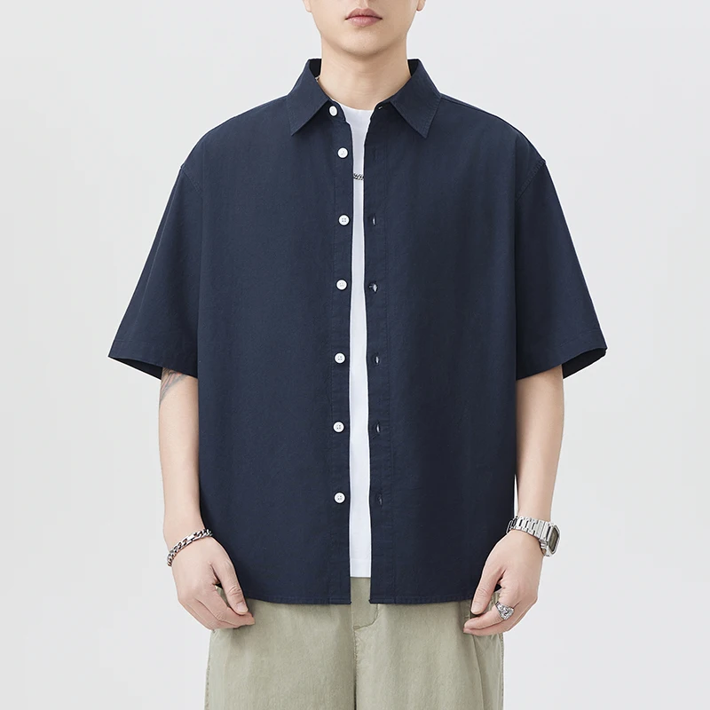 Loose short sleeved shirt for men's spring and summer casual jacket, simple and versatile, solid color shirt, fashionable and tr