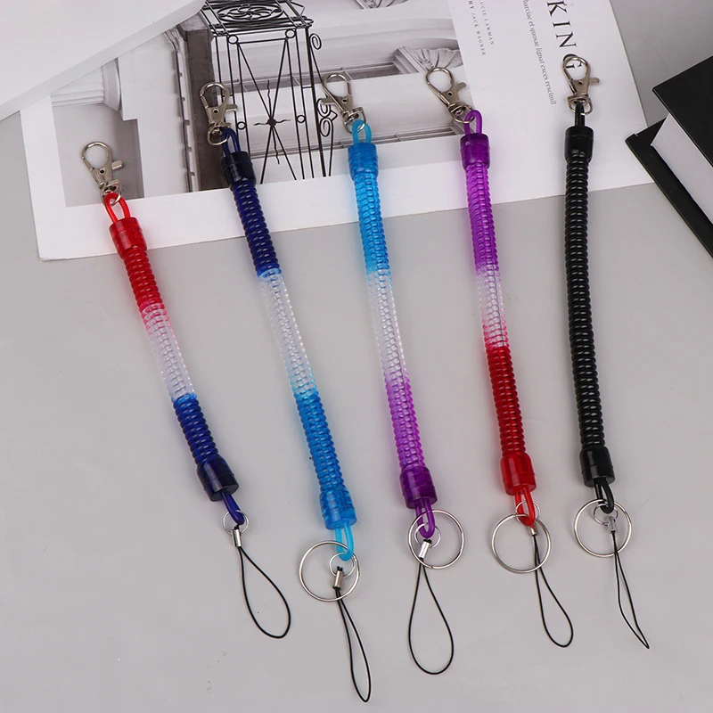 Colorful Elastic Lanyard Tactical Anti-lost Spring Safety Strap Rope For Key Ring Chain Flashlight Accessories