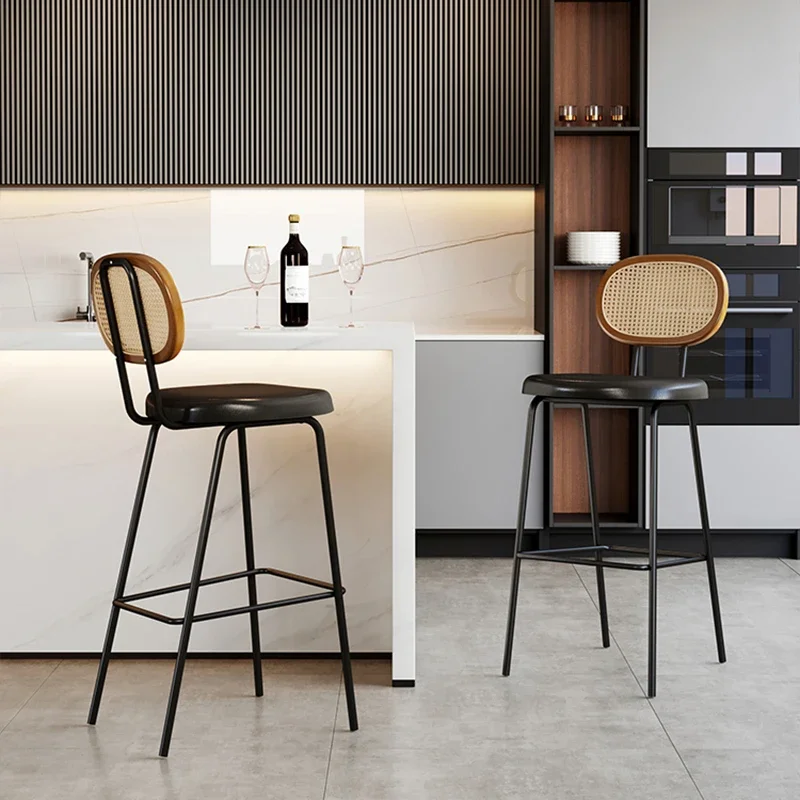 Vine Woven Bar Counter Chairs Wrought Iron Home Backrests Bar Stools Tables And Chairs Modern And Simple Furniture