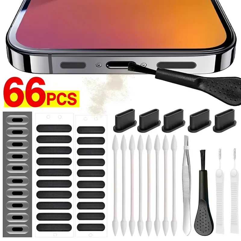 1-66Pcs Phone Speaker Port Dust Removal Cleaner Tool Kit Set For iPhone 17 16 15 Samsung Universal Phones Dust Cleaning Brush