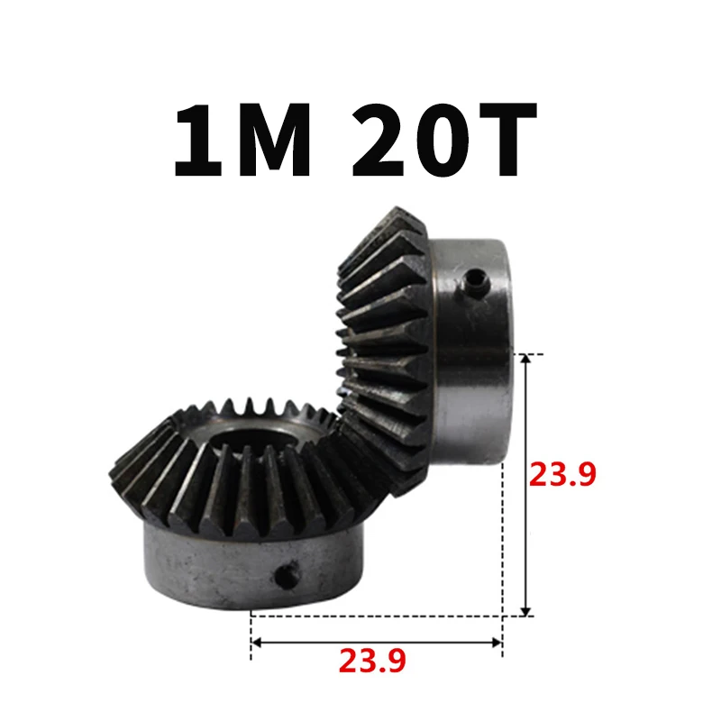 2pcs  Bevel Gear 1M 20Teeth 45# Steel Inner Hole 5/6/7/8/6.35/9/10/12mm Gear 90 Degrees  Meshing Angle Steel Gears Screw Hole M5