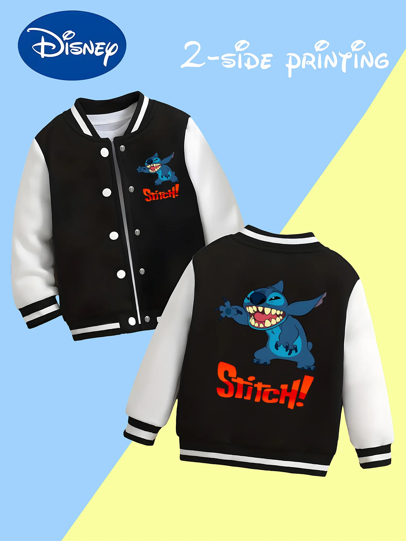 

MINISO Disney Stitch Kids Boys Baseball Jacket - Fun Graphic Print, Outdoor Play, Comfortable Fit Kids Outerwear