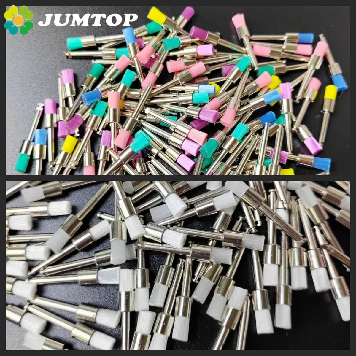 

JUMTOP 100Pcs Dental Prophy Brushes Nylon Flat Shape Latch Type RA Polisher for Contra Angle Handpiece