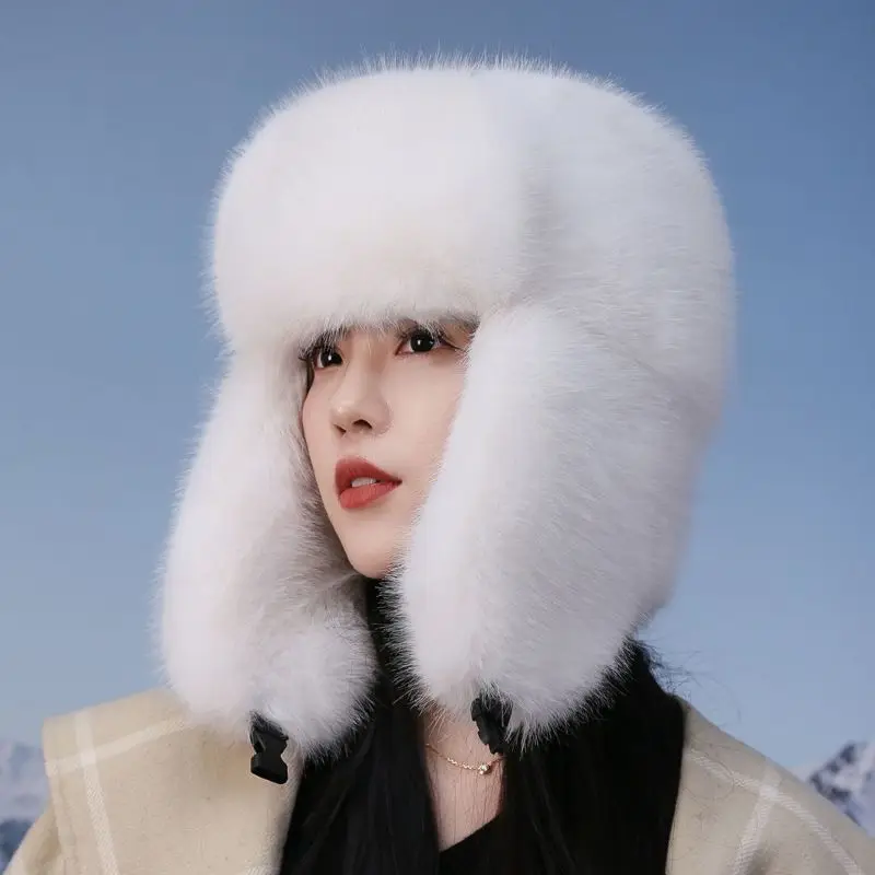 

Full Fur Hat For Women Thickened Warm Windproof Imitation Fur Fox Fur Snow Hat Ear Protection Men Winter Chapeu 4m885