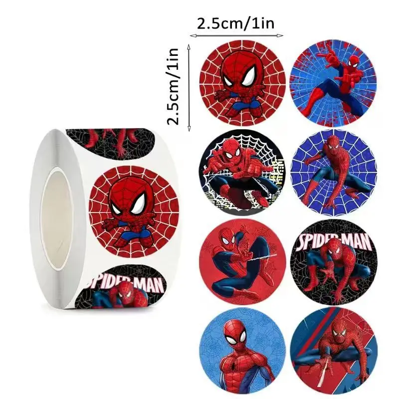 500/2500pcs/Roll Cartoon Marvel Spider Superhero Sealing Stickers DIY PVC Laptop Decals Decoration Reward Gift Toy