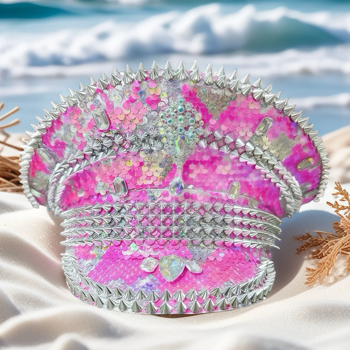 HongLuan Różowy Kapelusz na Halloween dla Dorosłych, Kapitańskie Kapelusze z Cyrkoniami na Festiwal Burning Man dla Kobiet, Akcesoria do Cosplay dla Kobiet