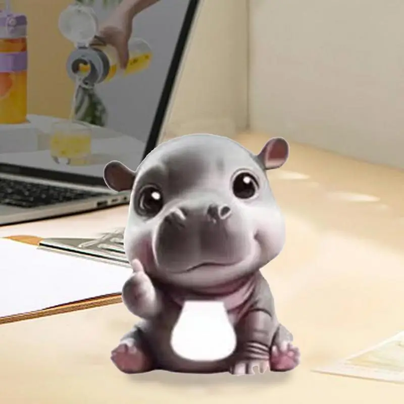 Cute Cartoon Hippo Figurines Baby Hippo Sculpture Decoration Animal Figurines Ornaments Tabletop Statue Birthday Christmas Gifts