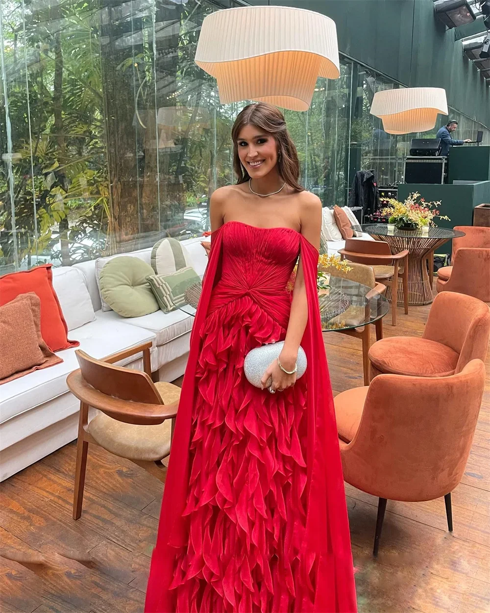 Customized High Quality Sleeveless Floor-length Red Dress Wrinkle Zipper Sweetheart Collar Vestidos Para Asistir A Una Boda image 2